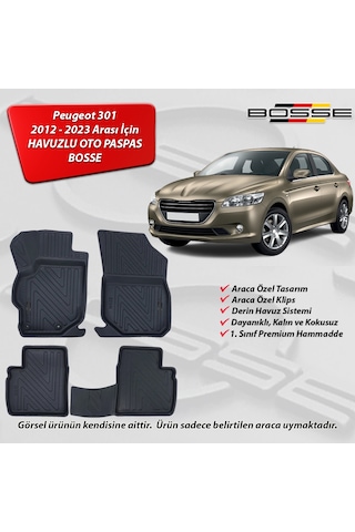 Peugeot 301 Paspas Araca Özel 2012 2023 Arası BOSSE 3D Havuzlu Oto Paspas Paspas