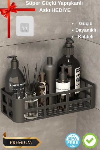 Banyo Düzenleyici Organizer Şampuanlık Havlupan Askısı Havluluk Siyah Banyo Duş Rafı Mutfak Rafı