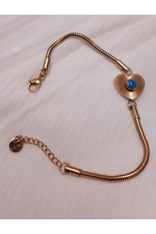Giftworld Çelik Gold Nazar Boncuklu Kalpli Bileklik Altın