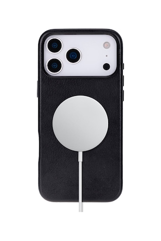Bloomcase Premium Mono Obsidian Black Apple iPhone Uyumlu 17 Pro Max/ 18 Pro Max 6.9" Hakiki Deri Magsafe Kılıf Siyah