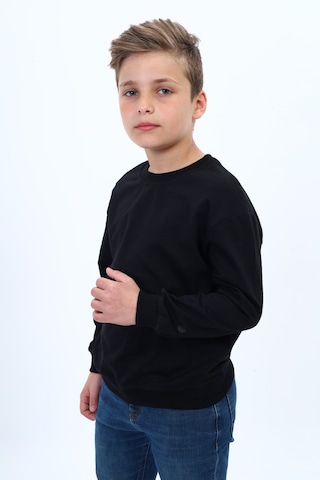 Toontoy Kids Toontoy Erkek Çocuk Pamuklu Bisiklet Yaka Baskılı Basic Sweatshirt 22996 Siyah