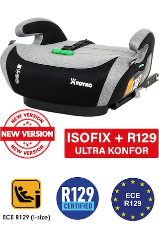 Yoyko Isofix Bağlantılı Oto Koltuğu Yükseltici Booster 15-36 Kg Gri Kumaş Malzeme İle Ultra Konfor