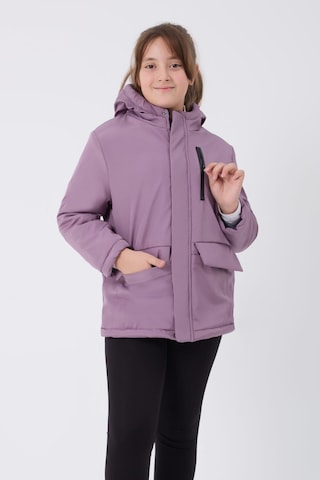 Kız Çocuk Kürklü Su Ve Rüzgar Geçirmez Kapüşonlu 3 Cep Kışlık Mont & Kaban & Parka-69 Lila