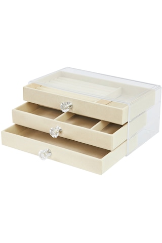 Modern 3 Çekmeceli Takı Mücevher Kutusu Organizer Düzenleyici Beyaz