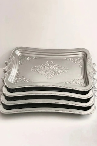 6 Adet Dikdörtgen Sunum & Servis Tabağı Kahve Sunum Tepsi Plastik