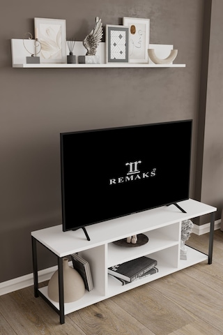 Jolie 120 Cm Metal Tv Sehpası Raflı Tv Ünitesi Televizyon Sehpası Beyaz