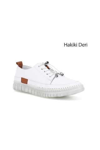 Diğer Kadın Beyaz Bağcıklı Hakiki Deri Sneaker Ddza80742321 Beyaz