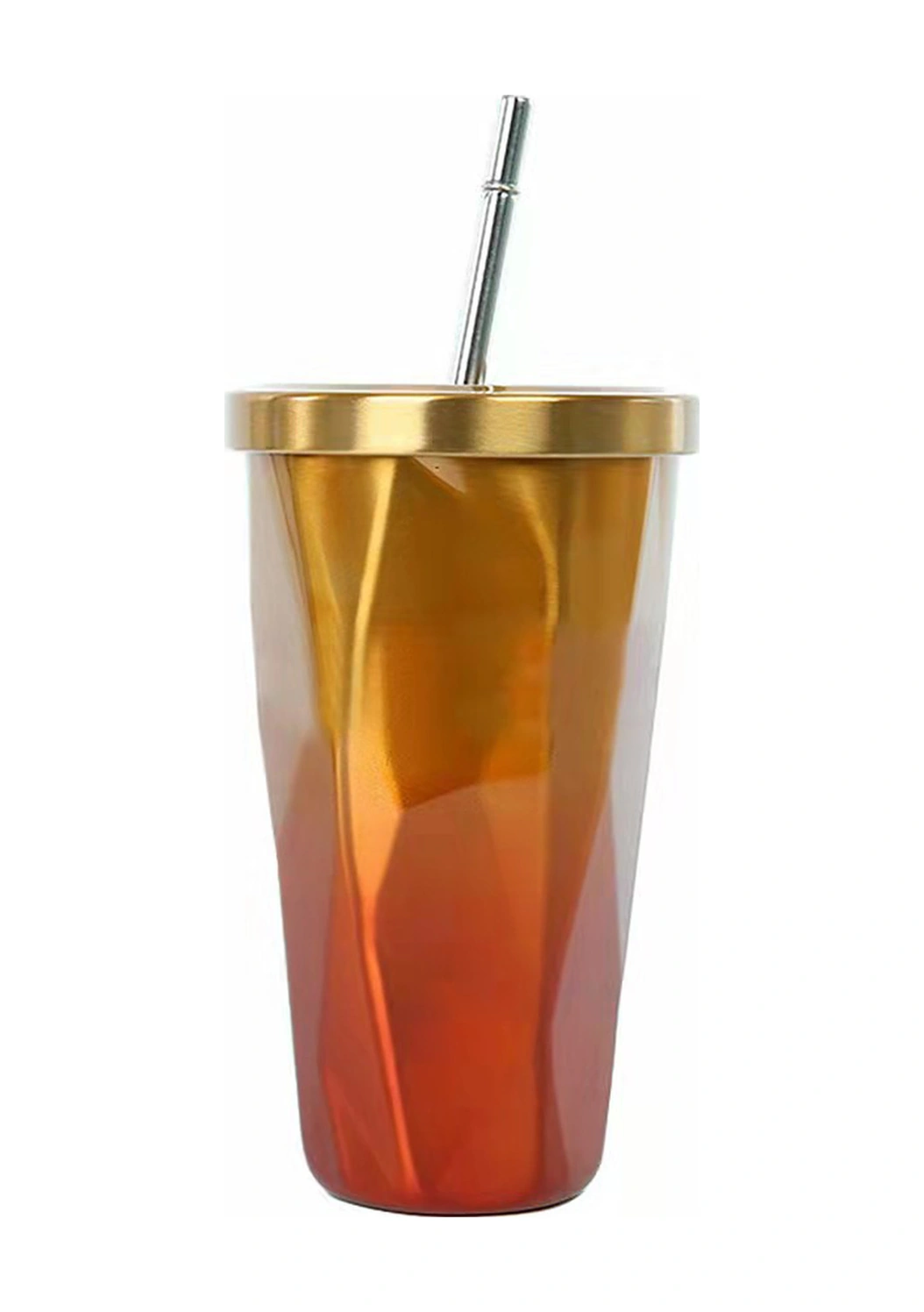 Neevoyu 500ml Çift Katlı Paslanmaz Çelik Matara, Yumuşak İçme Pipeti Ve Renkli Desen, Isı Saklama Özelliğiyle Su Bardakları Altın Turuncu