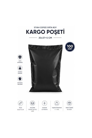 Northcity Siyah Cepsiz Orta Boy Kargo Poşeti 30x37+5 Cm 100 Adet