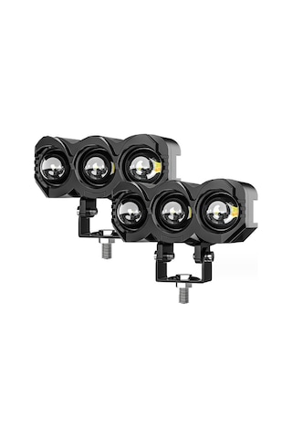 Youtek Motorcycle Led Fari 3 Lü Işık Modu Sarı Düşük Beyaz Yüksek 9-80v Su Geçirmez Ip68 Motor Elektrikli Araçlar İçin Siyah 2 Adet
