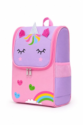 Quovo Unicorn Tarzı Özel Tasarım Anaokulu Su Geçirmez Ortopedık Anaokulu Çantası Kreş Çantası 4-7yaş Pembe