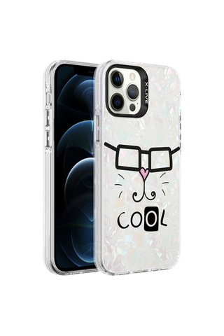 Apple Uyumlu iPhone 12 Pro Kılıf Mermer Desenli Zore Marbello Kapak Beyaz