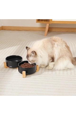 M-pets Opera Bamboo Standlı Seramik Mama Kabı 2x350ml Siyah