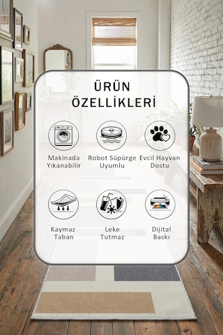Dijital Baskılı Kaymaz Yıkanabilir Yolluk 5 Açık Gri