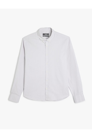 Koton Pamuklu Düğmeli Yaka Slim Fit Uzun Kollu Gömlek Gri 5wam60051hw Gri