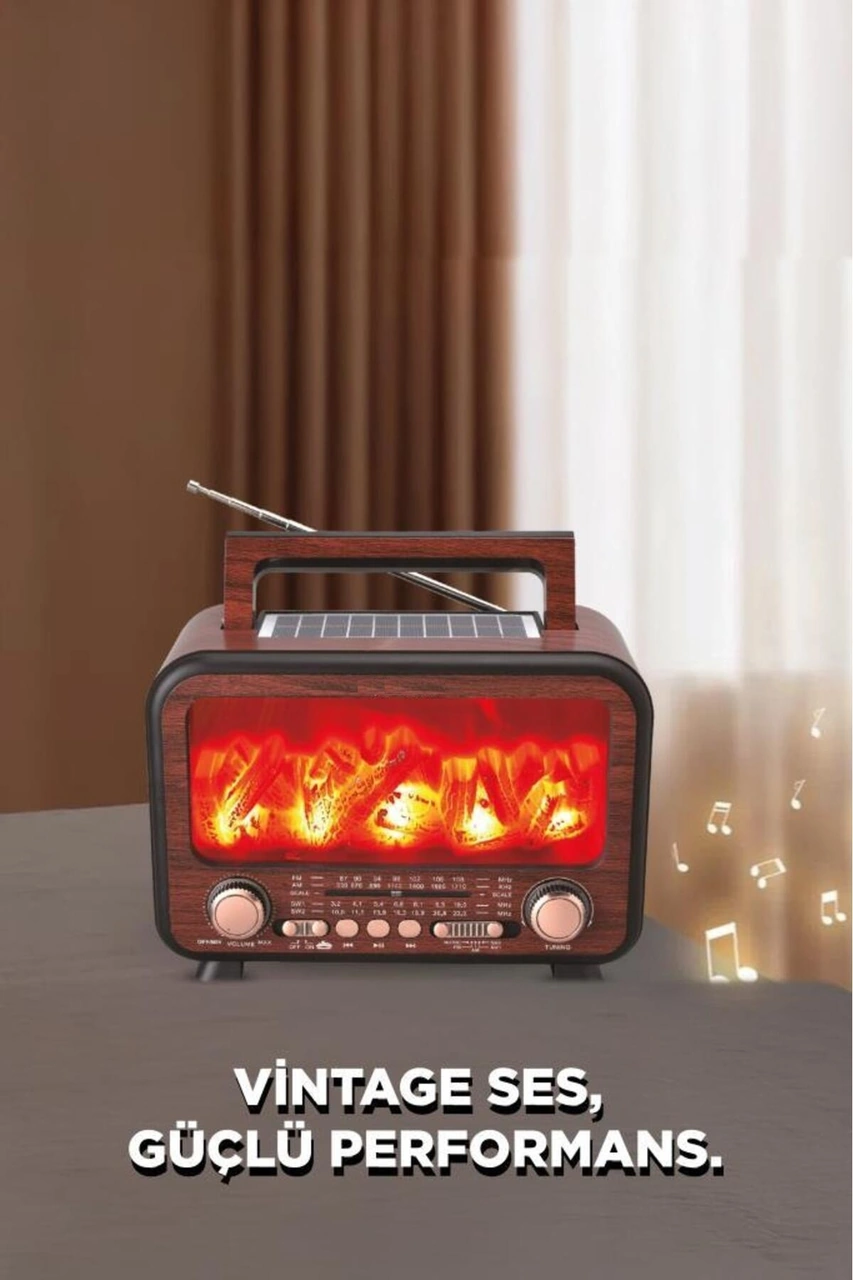 Nostalji Kablosuz Speaker Bluetooth Hoparlör Solar Panelli