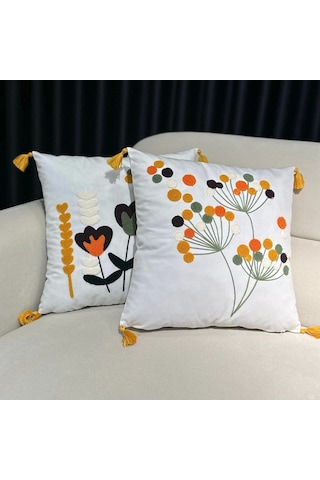 Nivemeshome Polen Nakışlı Kırlent Kılıfı 45x45 Beyaz