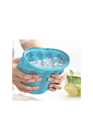 Jian Fan Kapaklıaçık Yuvarlak Silikon Buz Kovası Büyük Açık Mavi