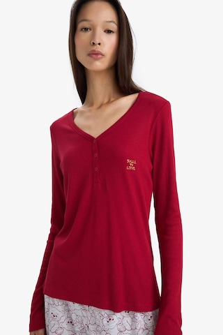 Defacto Regular Fit V Yaka Uzun Kollu Fitilli Kaşkorse Pijama Üstü-fall İn Love F3722ax25wnbr196 Bordo-br196