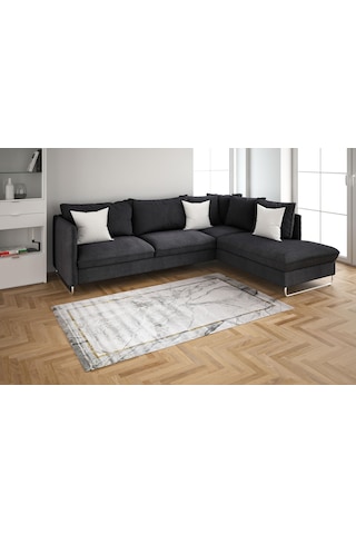 Madalyon Seri Mermer Desenli Çerçeveli Altı Kaymaz Makine Dokuma Halı 17202-855 Beyaz