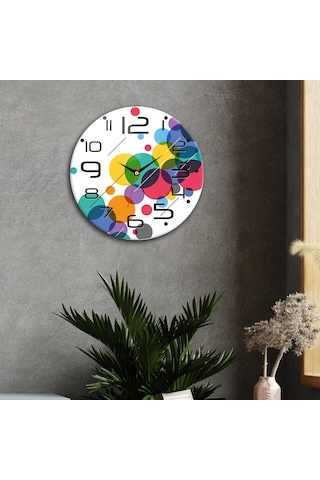 Decorita Cam Saat | Color Dot | Çap40cm Çok Renkli