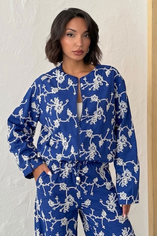 Verymoda Çiçek Nakışlı Fermuarlı Ceket F1948 Saks