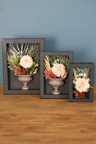 Yapay Çiçek Deposu Dekoratif Çiçekli Çerçeve Tablo 3lü Set Kod:108