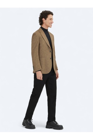 Kip Kahverengi Baskılı Modern Fit Örme Ceket Kahverengi