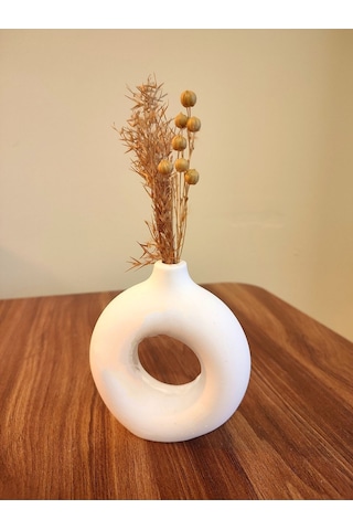 10 Cm Bohem Tekli Halka Vazo Beyaz El Yapımı Beton Taştozu Tasarım Biblo Beyaz