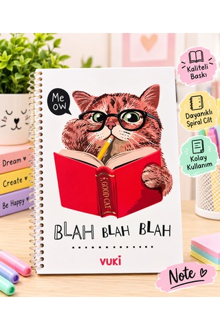 A5 Spiralli Defter 48 Yaprak Çizgili Simli Şeffaf Kapaklı Kedi Desenli Not Defteri Karışık/çok Renkli