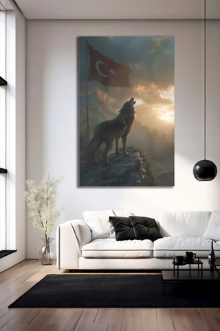 Bozkurt Ve Türk Bayrağı Cam Tablo Şık Duvar Tablosu Canlı Renkli Baskı Ofis Ve Çalışma Odası Ev Hediyesi Parlak Cam Yüzey