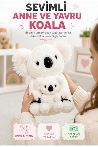 26 Cm Beyaz Anne Ve Yavru Koala Peluş Oyuncak Yumuşak Dekoratif Çocuk Odası Uyku Arkadaşı