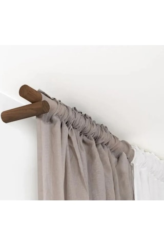 Masif Ahşap Perde Askısı Rustik Ahşap Ceviz Renk Boru 100 Cm