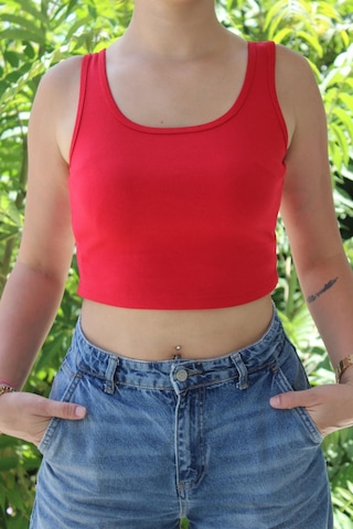 Afri Kadın Kırmızı Basic Ribana Atlet Crop Likralı Spor Üst Kırmızı