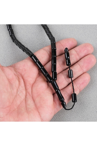 Erzurum Oltu Yumuşak Kesme Kesim 6.5x10mm Tesbih Siyah