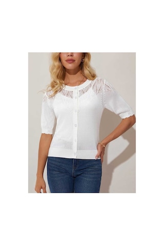 Youknitwear You Wanda %100 Pamuk Triko Hırka Beyaz