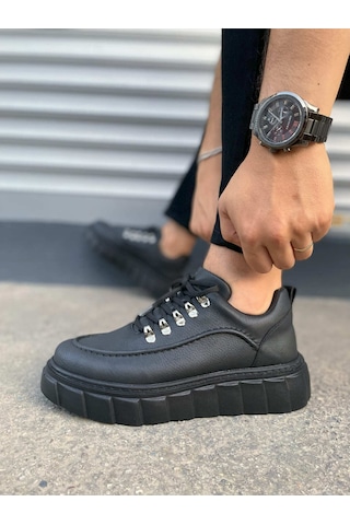 DMR Elegance Jy010 Cloud Bağcıklı Cilt Erkek Günlük Sneaker Ayakkabı Cst - Siyah