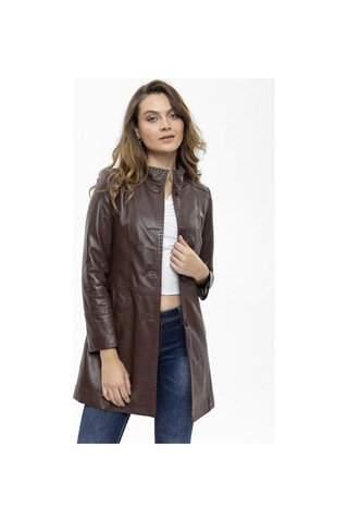 Care Kahve Düğmeli Dar Fit Kesim Astarlı Kısa Hakiki Kadın Deri Kaban-kahve Kahverengi
