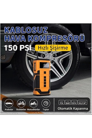 Taşınabilir Araç Akü Takviye Cihazı Jump Starter & 150 Psı Dijital Ekranlı Akıllı Hava Kompresörü 1 Adet