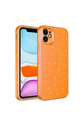 Apple Uyumlu iPhone 11 Kılıf Kamera Korumalı Simli Silikon Üstün Koruma Systemcom Sarı