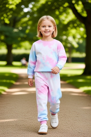 Frm Kız Çocuk %100 Pamuklu Batik Desenli Sweatshirt Ve Eşofman Altı T Pembe