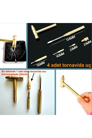 Omeniv Metal Pirinç 6 Fonksiyonlu Çekiç Tornavida Cam Kırıcı