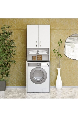 Papatya Çamaşır Makinesi Dolabı, Banyo Dolabı, 4 Raflı, Kapaklı,