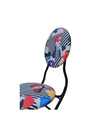 Katlanabilir Soyut Kadın Desenli Metal Sandalye Siyah