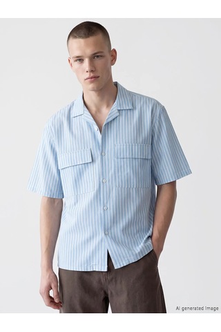Lc Waikiki Mavi Loose Fit Çizgili Erkek Gömlek