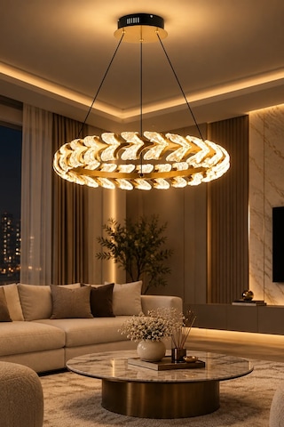 Modern Premium Led Avize Gold Kasalı Dekoratif Sarkıt Avize Salon Mutfak 67w