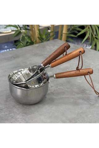 Morponi Lüx Çelik Akasya Saplı 3 Lü Sosluk Seti 150 Ml 300 Ml 500 Ml Gümüş