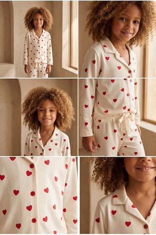 Katia&bony Kız Çocuk Kalpli Pijama Takımı Ekru Ekru