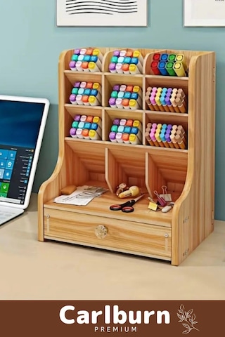 Özel Üretim Demonte Ev Ofis Çalışma Masası Dayanıklı Bölmeli Çekmeceli Ahşap Organizer Çok Renkli