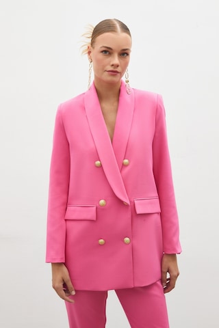 Sateen Düğme Detaylı Kruvaze Ceket - Pembe